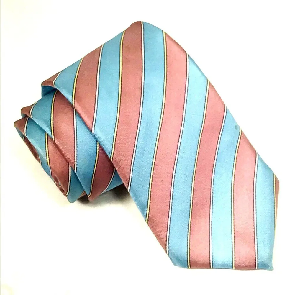 Hardy Amies London Tie Vtg Savile Row Pink Blue Repp Stripe UK Preppy Academia